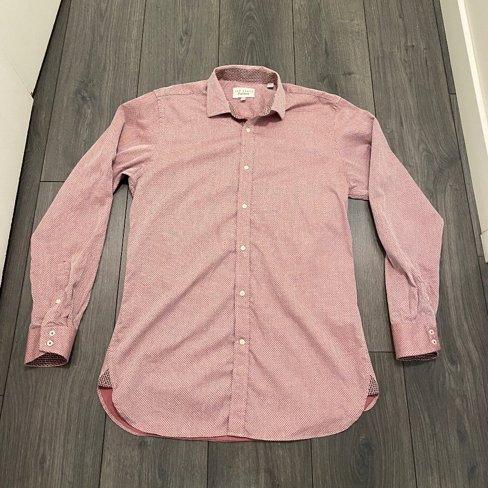 Ted Baker Endurance Red Polka Dot Dress Shirt Sz M